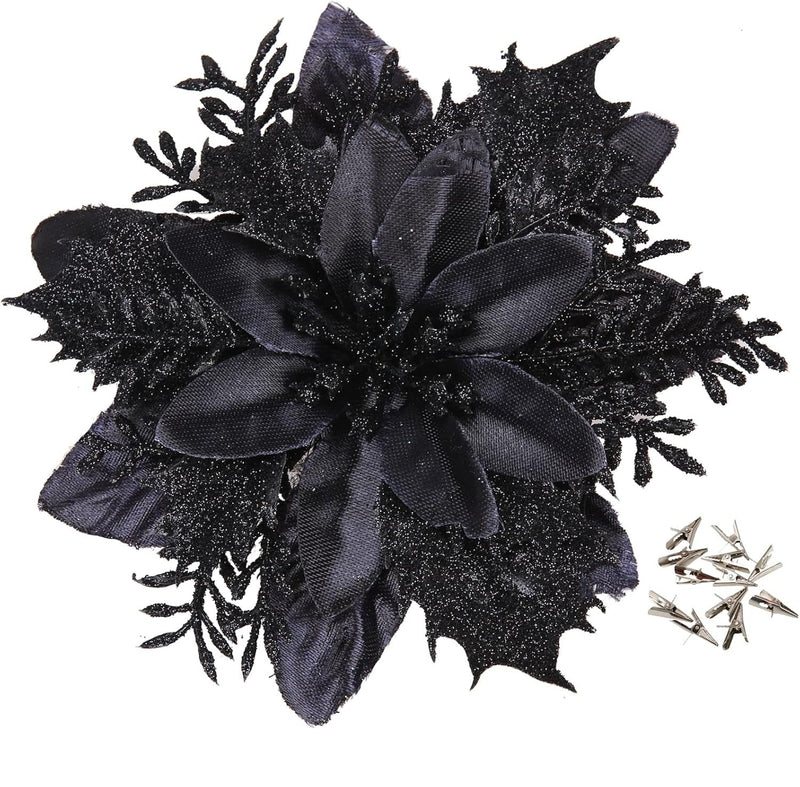 18 Pcs Artificial Poinsettia Flowers with Clips, Red Silk Christmas Decorations Bulk Set