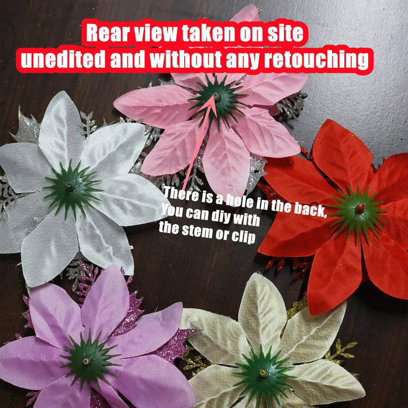 14 Colors 6 Inch Glitter Poinsettia Artificial Christmas Flowers Bulk Wholesale