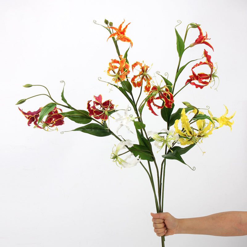 29.5 Inch Gloriosa Lily Spray Stems, 6 Pcs Artificial Gloriosa Superba Flowers