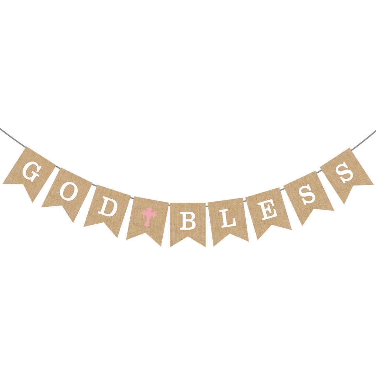 God Bless Burlap Banner - Baptism Christening First Communion Baby Shower Party Decor