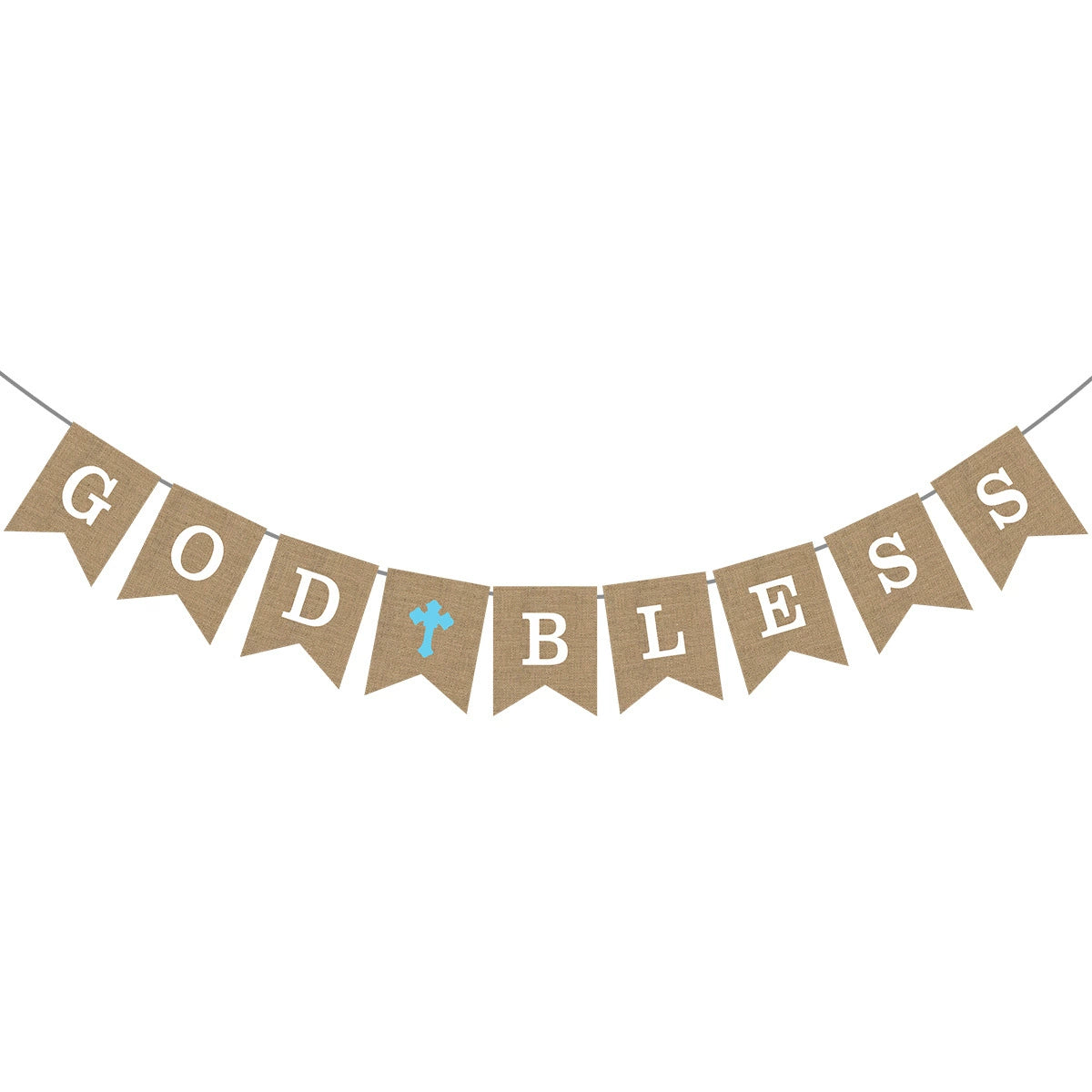 God Bless Burlap Banner - Baptism Christening First Communion Baby Shower Party Decor