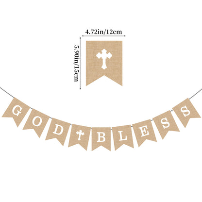 God Bless Burlap Banner - Baptism Christening First Communion Baby Shower Party Decor