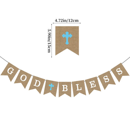 God Bless Burlap Banner - Baptism Christening First Communion Baby Shower Party Decor