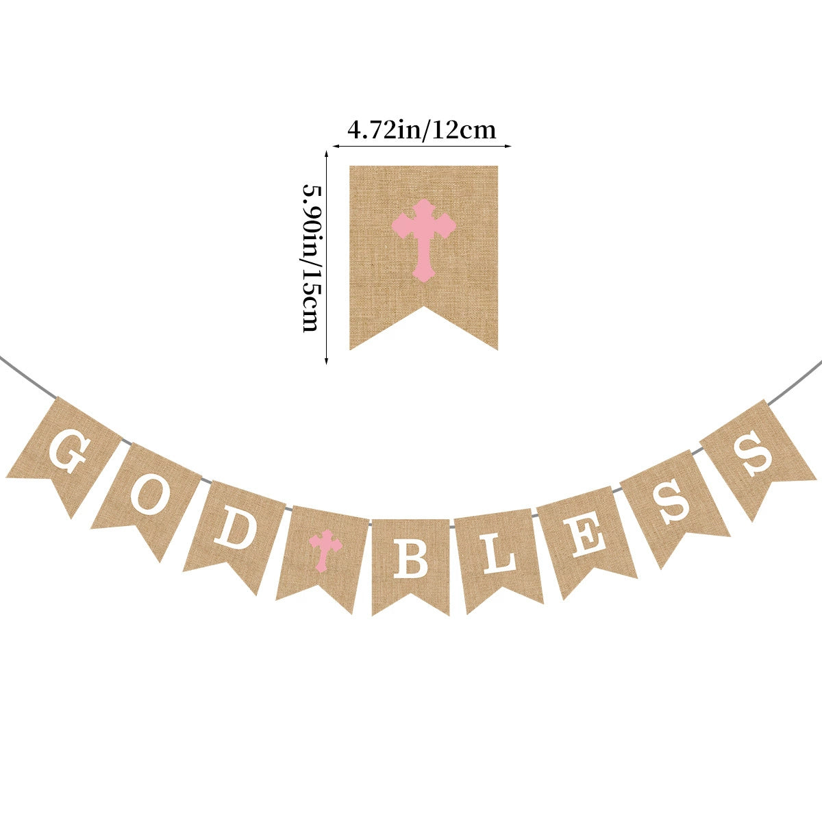God Bless Burlap Banner - Baptism Christening First Communion Baby Shower Party Decor