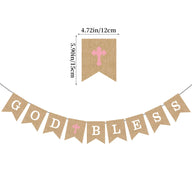 God Bless Burlap Banner - Baptism Christening First Communion Baby Shower Party Decor