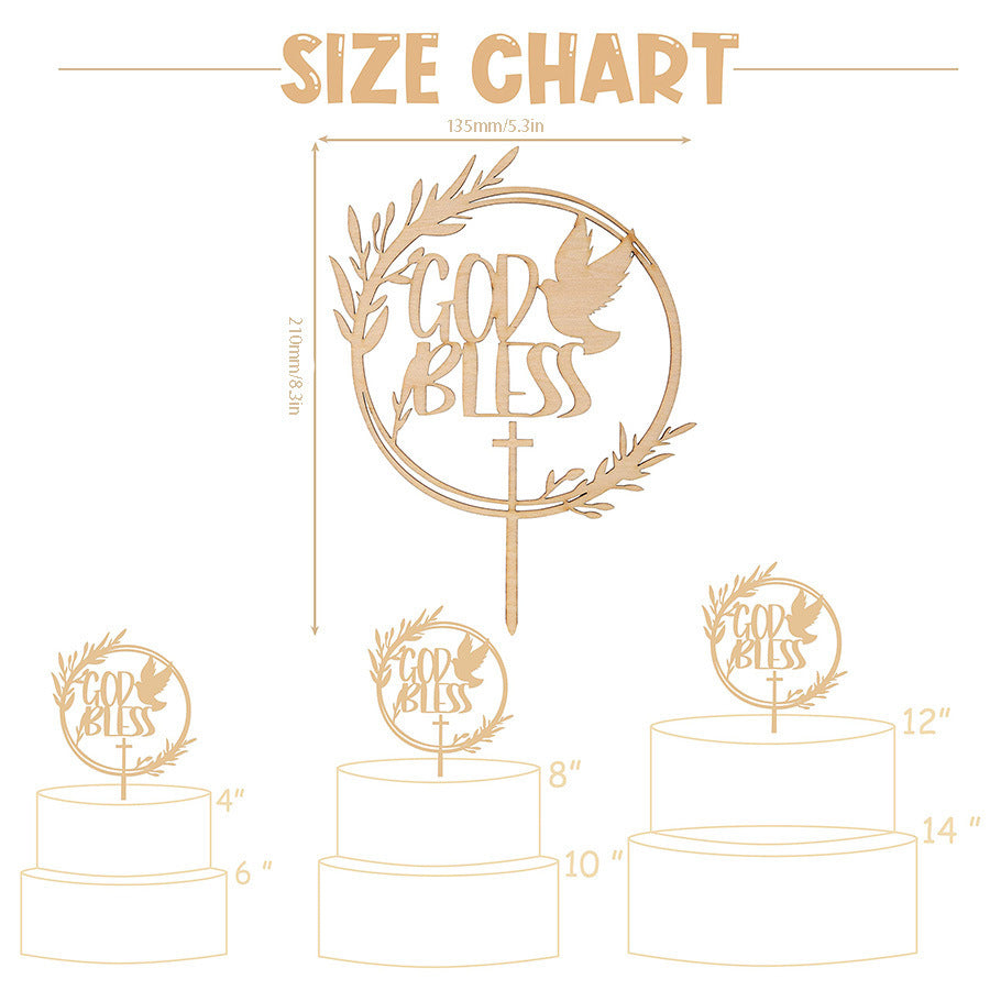 God Bless Wooden Cake Topper - Baptism Christening Communion Religious Party Decoration