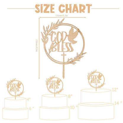 God Bless Wooden Cake Topper - Baptism Christening Communion Religious Party Decoration