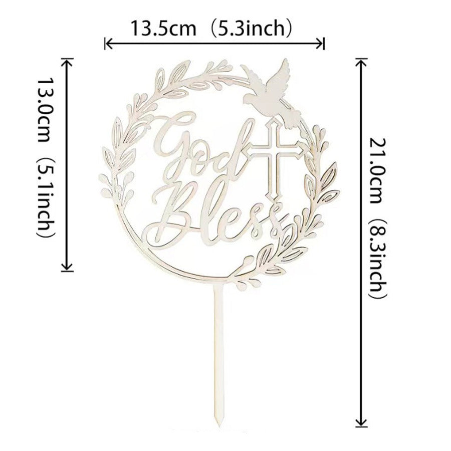God Bless Wooden Cake Topper - Baptism Christening Communion Religious Party Decoration