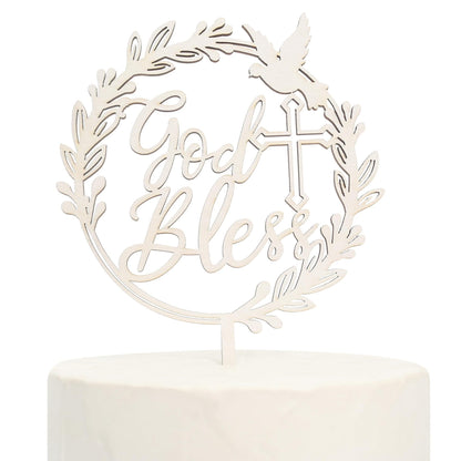 God Bless Wooden Cake Topper - Baptism Christening Communion Religious Party Decoration