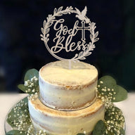 God Bless Wooden Cake Topper - Baptism Christening Communion Religious Party Decoration