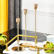 3 Pcs Gold Brass Tapered Candle Holders for Wedding Table Centerpiece Decor