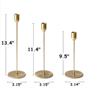 3 Pcs Gold Brass Tapered Candle Holders for Wedding Table Centerpiece Decor