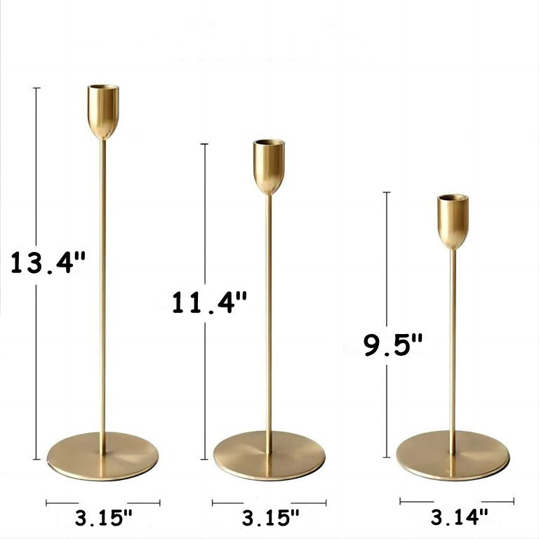 3 Pcs Gold Brass Tapered Candle Holders for Wedding Table Centerpiece Decor