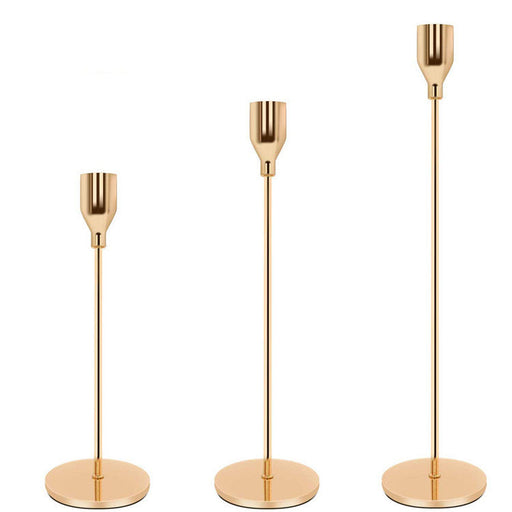 3 Pcs Gold Brass Tapered Candle Holders for Wedding Table Centerpiece Decor