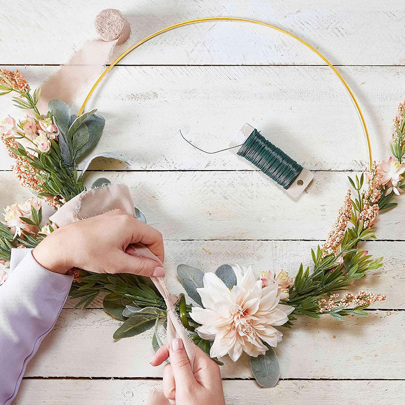 Gold Hoop Wedding Garland DIY Kit with 5 Random Bonus Flowers - Craft Your Own Floral Wreath Decor for Weddings & Events