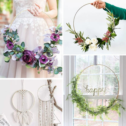 Wedding Gold Hoop Garland DIY Kit - 12” Metal Hoop with Wooden Base & 5 Bonus Flowers for Floral Wreath Decor