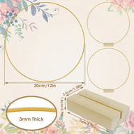 Wedding Gold Hoop Garland DIY Kit - 12” Metal Hoop with Wooden Base & 5 Bonus Flowers for Floral Wreath Decor