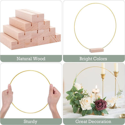 Wedding Gold Hoop Garland DIY Kit - 12” Metal Hoop with Wooden Base & 5 Bonus Flowers for Floral Wreath Decor
