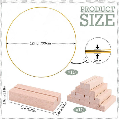 Wedding Gold Hoop Garland DIY Kit - 12” Metal Hoop with Wooden Base & 5 Bonus Flowers for Floral Wreath Decor