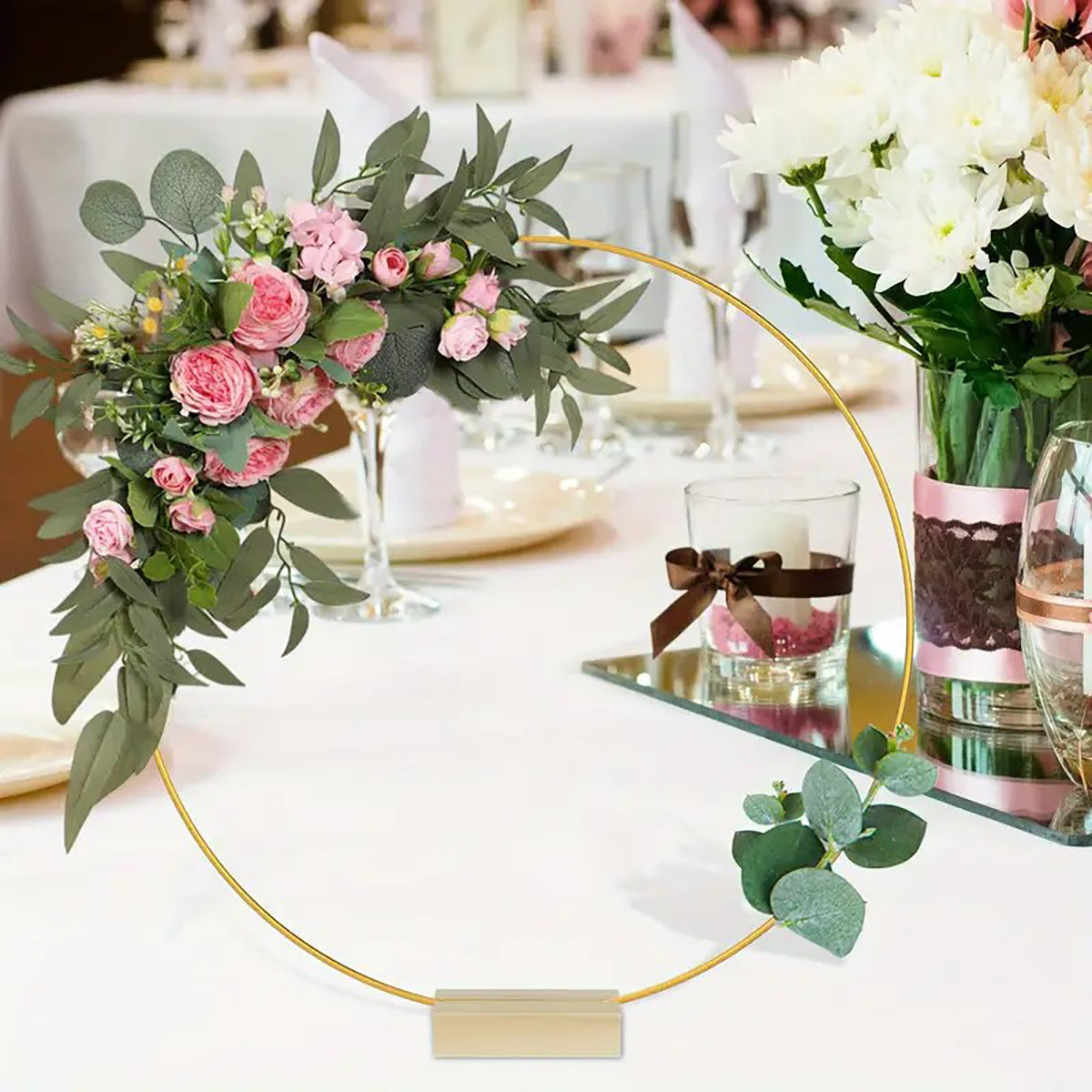 Gold Hoop Wedding Garland DIY Kit with 5 Random Bonus Flowers - Craft Your Own Floral Wreath Decor for Weddings & Events