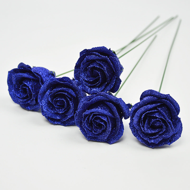 30 Pcs Artificial Glitter Roses Bouquet, 12 Inch DIY Silk Flowers for Weddings Anniversary