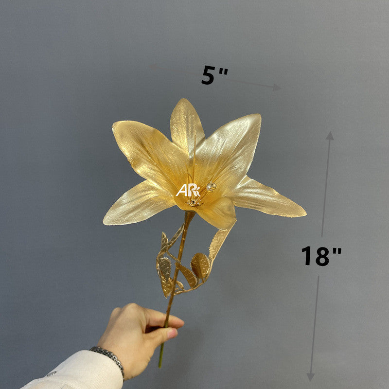 10 Pcs Artificial Christmas Golden Stem Bush Flowers Real Touch Silk