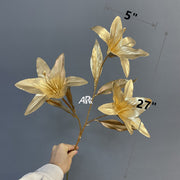 10 Pcs Artificial Christmas Golden Stem Bush Flowers Real Touch Silk