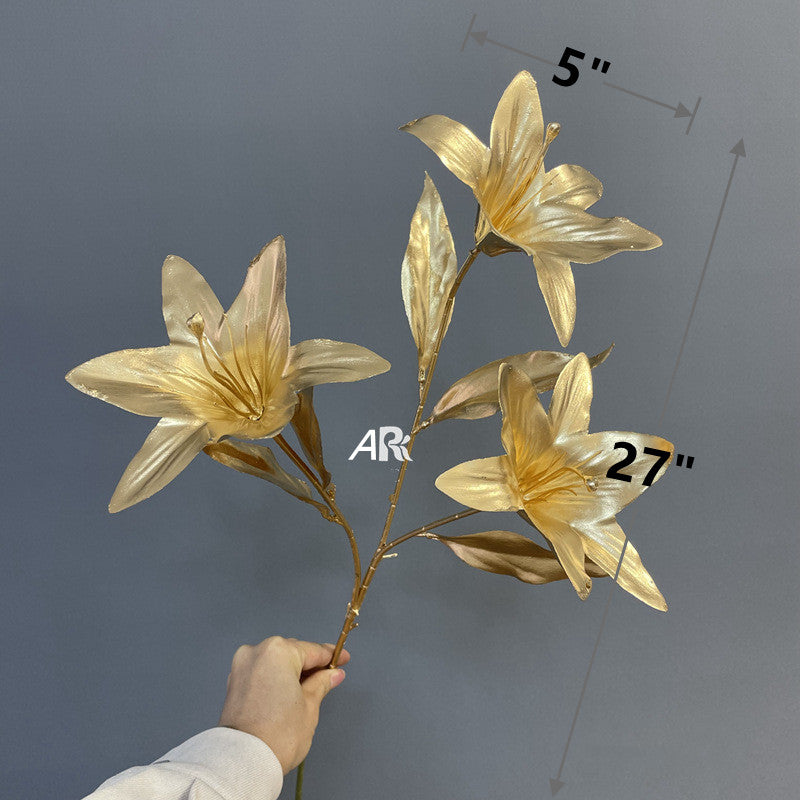 10 Pcs Artificial Christmas Golden Stem Bush Flowers Real Touch Silk