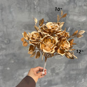 10 Pcs Artificial Christmas Golden Stem Bush Flowers Real Touch Silk