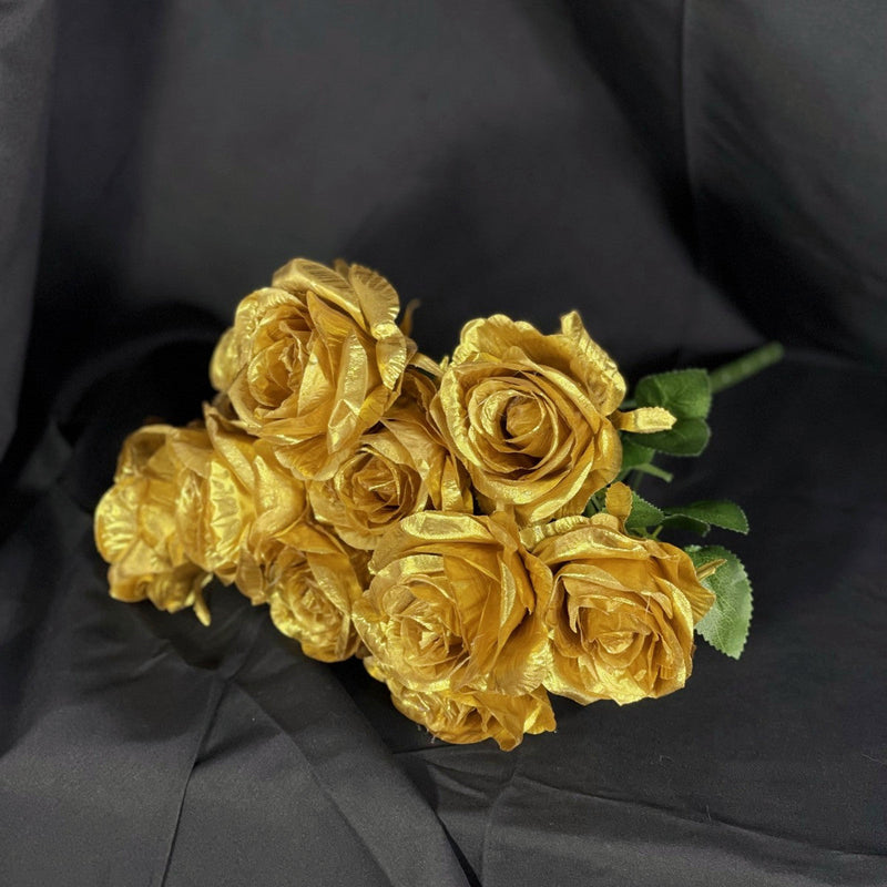 17 Inch Artificial Silk Golden Rose Bush - Bulk Wholesale Quantity
