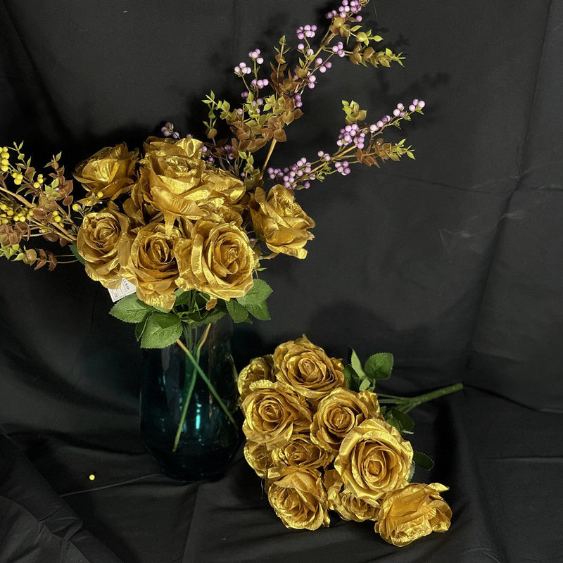 17 Inch Artificial Silk Golden Rose Bush - Bulk Wholesale Quantity