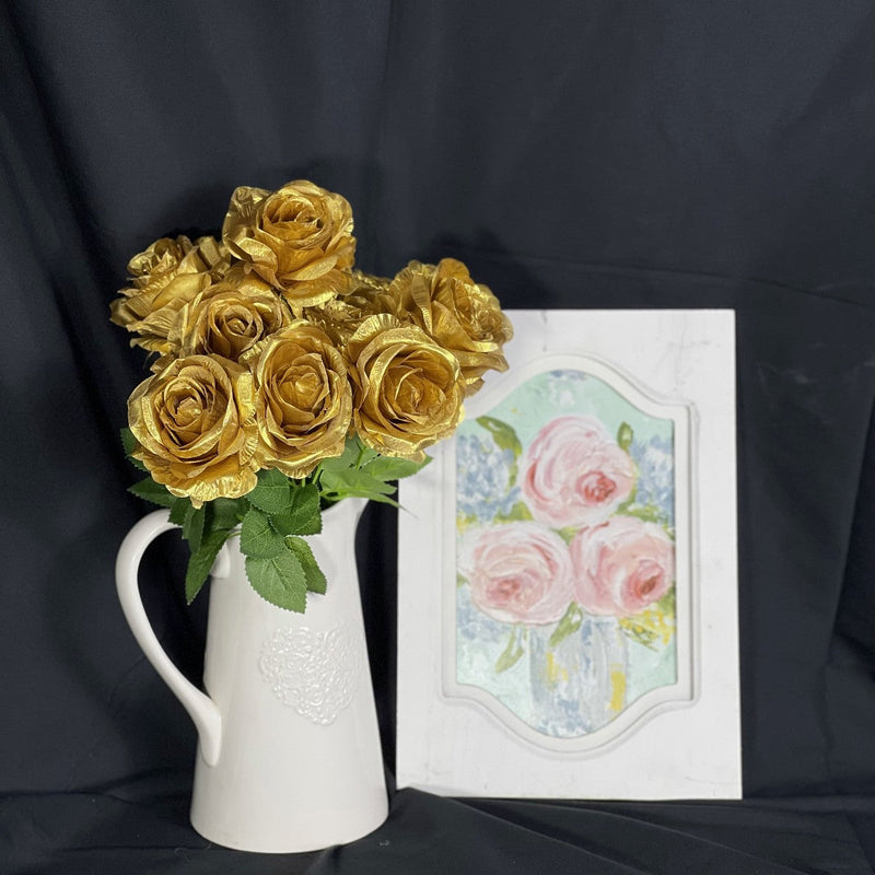 17 Inch Artificial Silk Golden Rose Bush - Bulk Wholesale Quantity