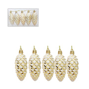 5 Pcs Artificial Snow Spruce Pinecones, 3-4 Inch, White Frosted Crafting and Holiday Decorations