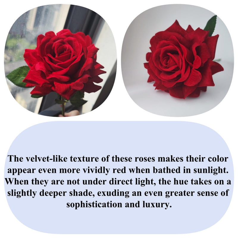 10 Pcs Large Headed Real Touch Velvet Rose Flowers with Stems, Artificial Silk, Bulk Wholesale