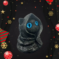 Gothic Hooded Black Cat Figurine - Mysterious Desk & Shelf Decor Accent