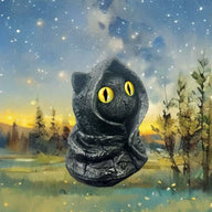 Gothic Hooded Black Cat Figurine - Mysterious Desk & Shelf Decor Accent