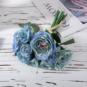 Gradient Royal Blue Peony Bouquet 10 Stems Artificial Silk Flowers Floral Arrangement