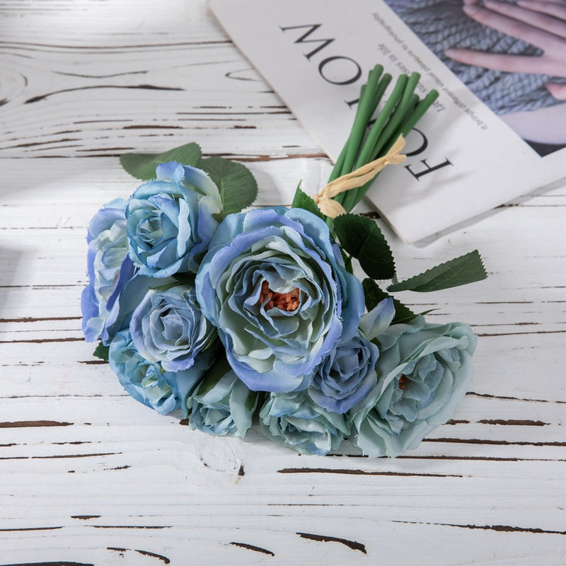 Gradient Royal Blue Peony Bouquet 10 Stems Artificial Silk Flowers Floral Arrangement