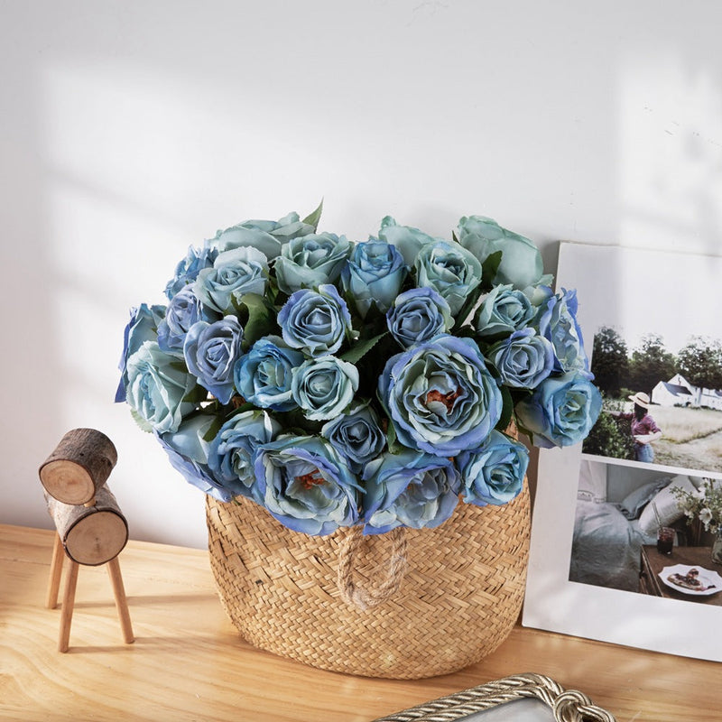 Gradient Royal Blue Peony Bouquet 10 Stems Artificial Silk Flowers Floral Arrangement