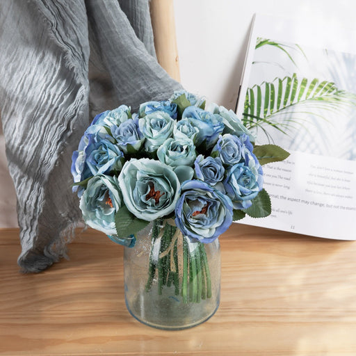 Gradient Royal Blue Peony Bouquet 10 Stems Artificial Silk Flowers Floral Arrangement