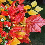 32 Inch Sunset Orange Artificial Mums Cemetery Flower Saddle for Headstone - Bulk Quantity