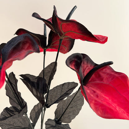 13.4 Inch Artificial Anthurium Flower Bush Bouquet 6 Stems Halloween Decor Faux Silk Flowers