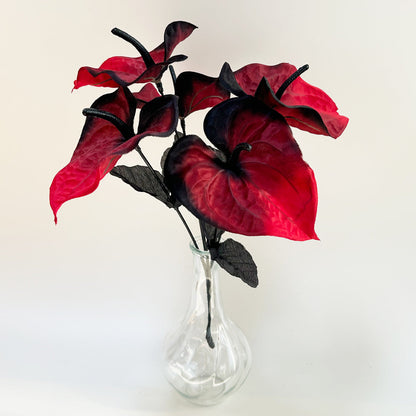 13.4 Inch Artificial Anthurium Flower Bush Bouquet 6 Stems Halloween Decor Faux Silk Flowers