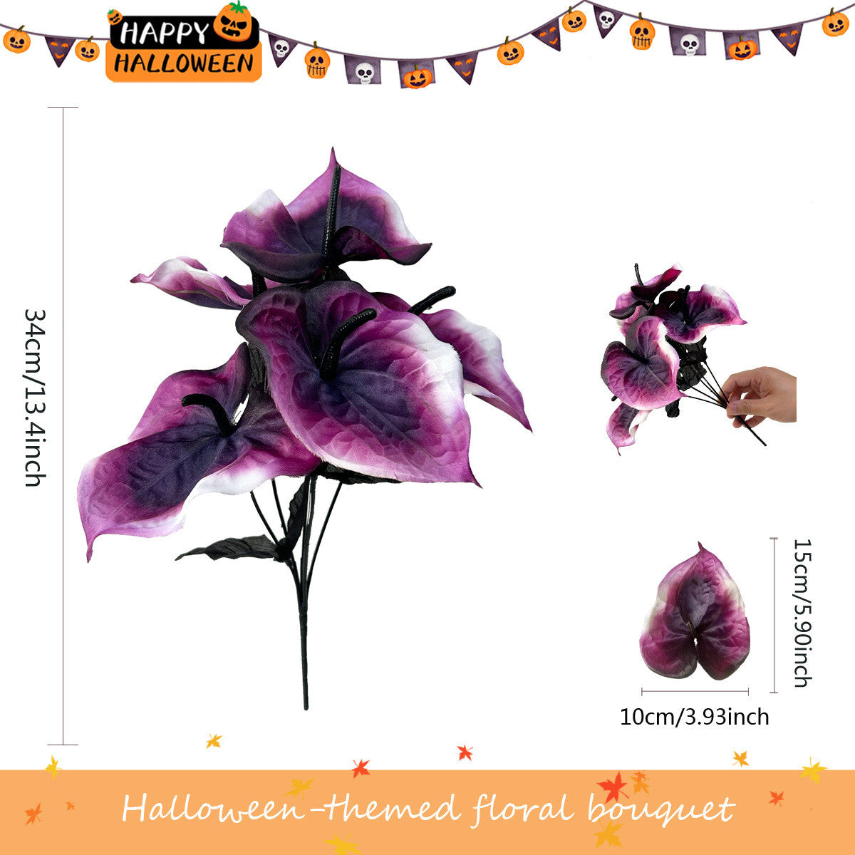13.4 Inch Artificial Anthurium Flower Bush Bouquet 6 Stems Halloween Decor Faux Silk Flowers