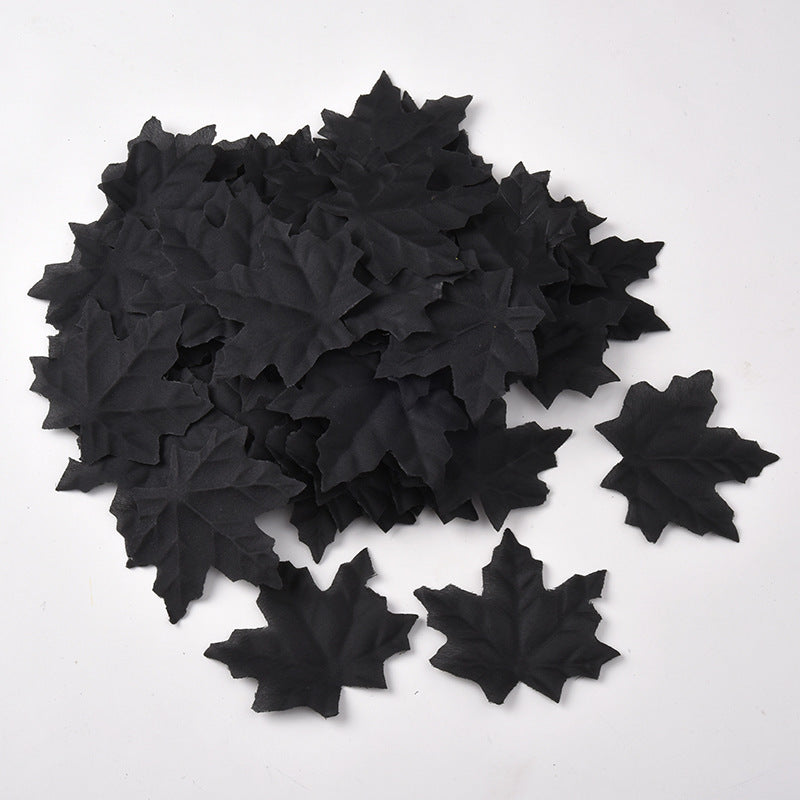 500 Pcs Black Artificial Maple Leaves for Halloween Decorations, Centerpieces, Cake Presentation