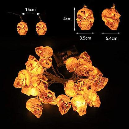 Halloween Skull LED String Lights 59 Inch, 10 Bulbs, Battery Operated, Decorative Indoor Outdoor Lighting