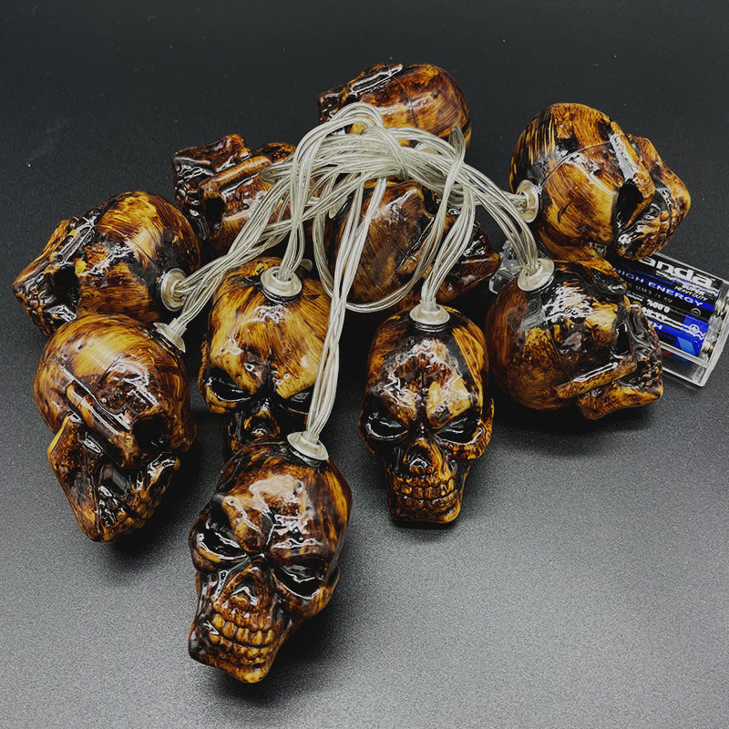 Halloween Skull LED String Lights 59 Inch, 10 Bulbs, Battery Operated, Decorative Indoor Outdoor Lighting