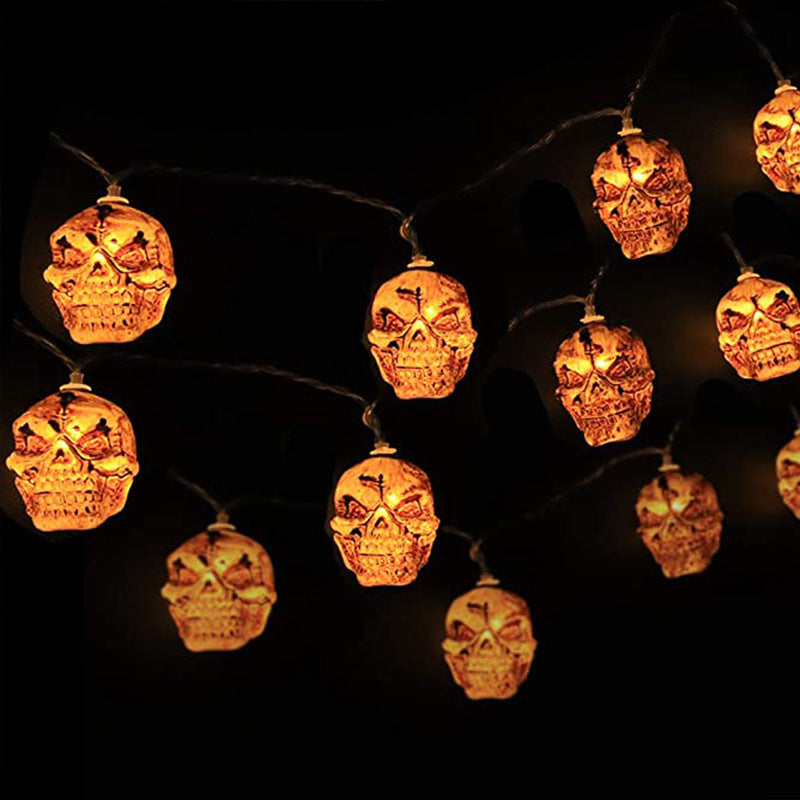 Halloween Skull LED String Lights 59 Inch, 10 Bulbs, Battery Operated, Decorative Indoor Outdoor Lighting