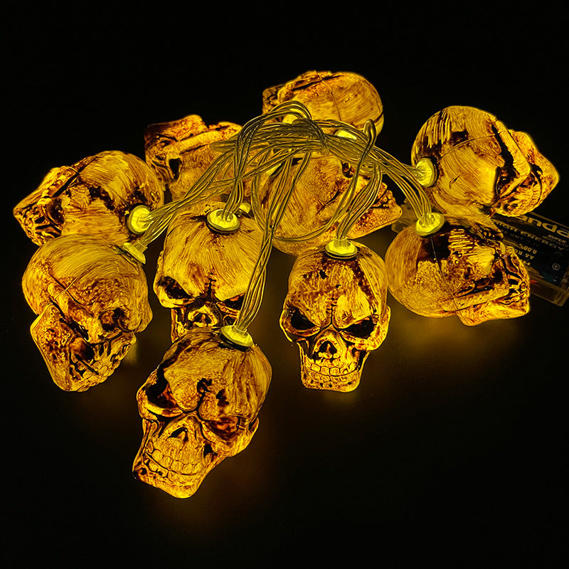 Halloween Skull LED String Lights 59 Inch, 10 Bulbs, Battery Operated, Decorative Indoor Outdoor Lighting