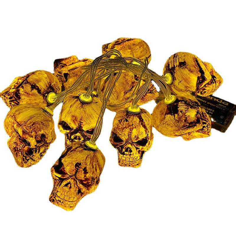 Halloween Skull LED String Lights 59 Inch, 10 Bulbs, Battery Operated, Decorative Indoor Outdoor Lighting